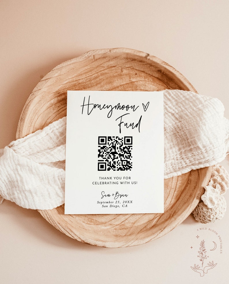 Honeymoon Fund QR Code Sign Wedding Honeymoon Fund Sign Venmo QR Code Modern Wedding Sign Modern Wedding Editable Template M8 image 2