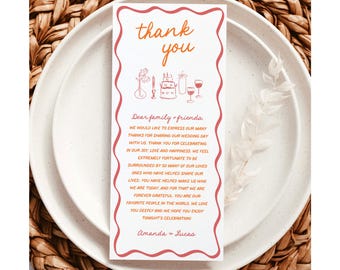 PRINTED + SHIPPED | Wedding Thank You Letter Colorful Napkin Note | Hand Drawn Wine and Cake H1
