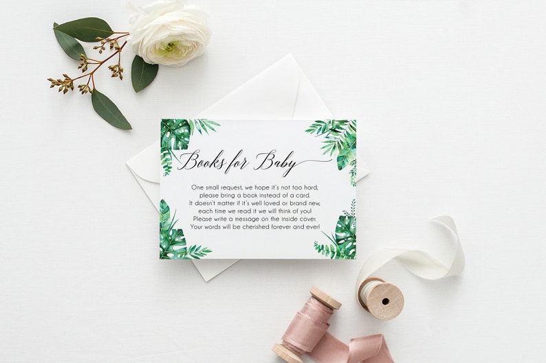 Baby Shower Book Request Tropical Shower Hawaiian Theme Instant Download Tropical Leaves Printable Tropical Books For Baby Card