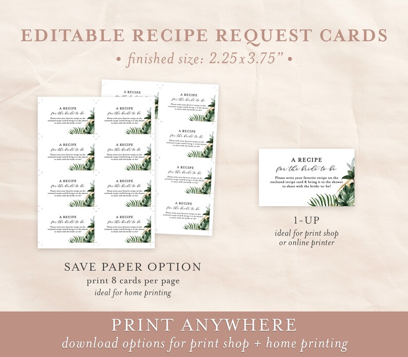 Printable Recipe Card Request Template Bridal Shower Recipe - Etsy