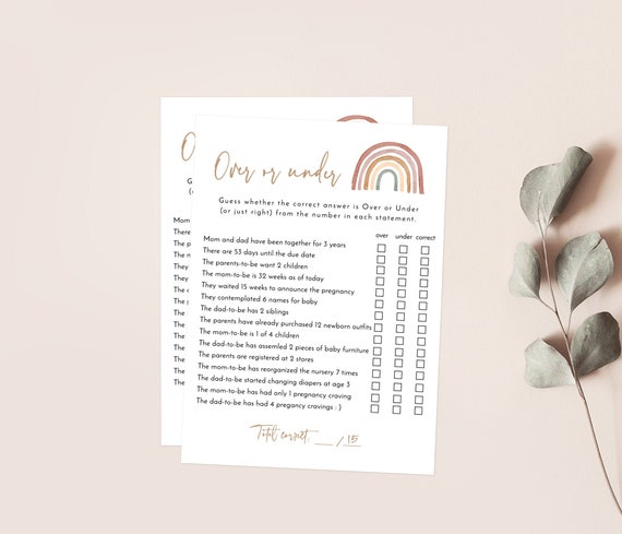 Rainbow Over or Under Game Template Gender Neutral Shower | Etsy