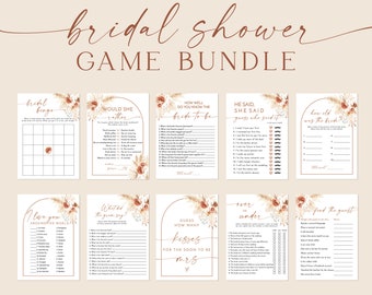 Bridal Shower Games Bundle | Boho Bridal Shower Games | Bridal Brunch Games | Editable Bridal Shower Games | Pampas Grass Bridal Shower | A2