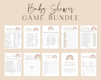 Rainbow Baby Shower Games, Gender Neutral Shower Bundle, Muted Tones Boho Baby Shower, Bohemian Baby Shower Editable Template, RB1
