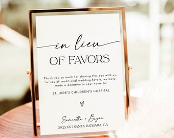 Minimalist In Lieu of Favors Sign, In Lieu of Favors Sign, Modern Minimalist Wedding, Charity Donation Sign, Editable Template, D1