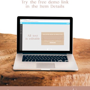 May include: A computer screen displaying a mockup of a printable thank you card with the text "Your support means the world to us!" and "Thank you for supporting small business". The text "All text is editable" is displayed on the screen.