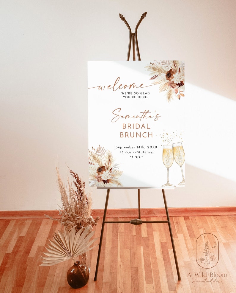 Boho Bridal Brunch Shower Welcome Sign Bridal Shower Welcome Poster Brunch and Bubbly Welcome Sign Boho Shower Welcome Sign A4 image 1