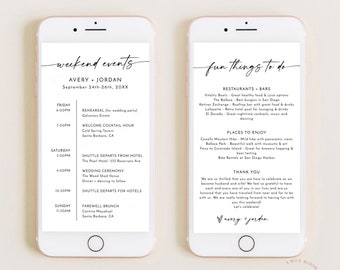 Minimalist Wedding Weekend Itinerary Template, Digital Itinerary, Fun Things to Do, Electronic Weekend Events, Wedding Itinerary, M9