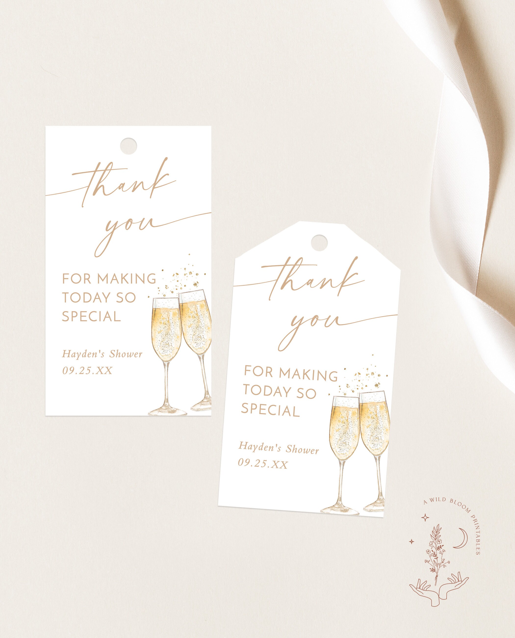 Brunch and Bubbly Thank You Tags, Boho Bridal Shower Favor Tag ...