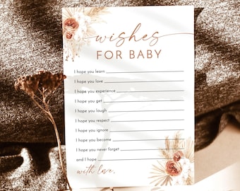PRINTED + SHIPPED | Boho Wishes for Baby Shower Card | Pampas Grass Keepsake A2