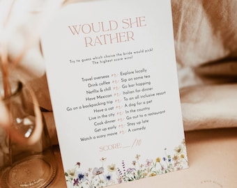 PRINTED + SHIPPED | Would She Rather Bridal Shower Game | Wildflower Boho W1