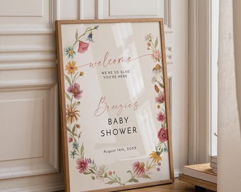 PRINTED + SHIPPED | Watercolor Floral Welcome Sign | Baby Shower Entrance Poster | Blooming Garden Party Decor