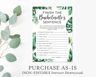 Tropical Bachelorette Party Game, Finish The Bachelorette's Sentence, Funny Bachelorette Drinking Game, Printable, Instant Download T03