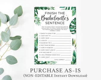 Tropical Bachelorette Party Game | Finish The Bachelorette's Sentence | Funny Bachelorette Drinking Game | Printable, Instant Download T03