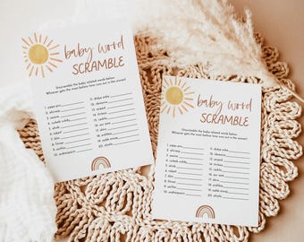 PRINTED + SHIPPED | Baby Word Scramble Game | Boho Sunshine Gender Neutral Theme S2