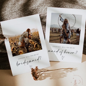 PRINTED + SHIPPED | Bridesmaid Proposal Photo Card | Minimalist Polaroid Will You Be My image 2