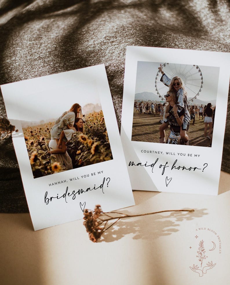 PRINTED + SHIPPED | Bridesmaid Proposal Photo Card | Minimalist Polaroid Will You Be My image 2