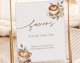 PRINTED + SHIPPED | Coffee Favors Sign | Bridal Shower & Wedding Dessert Table Decor | Neutral Latte Heart Display Card