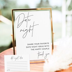 Signo minimalista de ideas de cita nocturna, tarjeta moderna de ideas de cita nocturna, despedida de soltera boho, despedida de soltera minimalista, plantilla de cita nocturna, M7