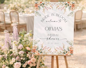 Bride in Bloom Bridal Shower Welcome Sign | Wildflower Terracotta Floral Boho Poster | Printed & Shipped