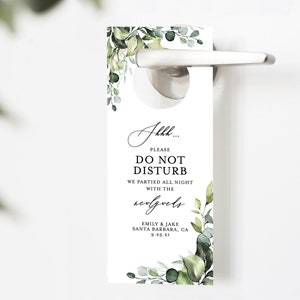 Greenery Door Hanger Wedding Sign, Editable Template, Do Not Disturb Sign, Wedding Timeline Itinerary, Printable, Instant Download