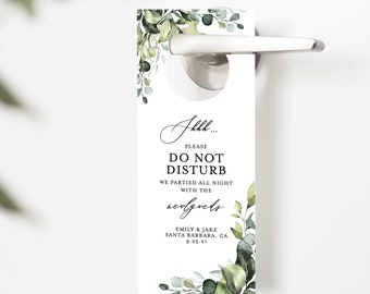 Greenery Door Hanger Wedding Sign | Editable Template | Do Not Disturb Sign | Wedding Timeline Itinerary | Printable, Instant Download