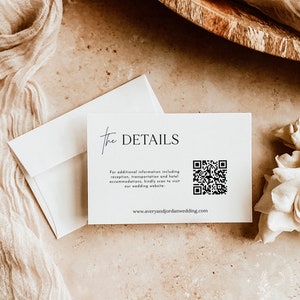 QR Code Details Card, Minimalist Wedding Details Card, Modern Wedding Details Insert, Printable Enclosure Card, RSVP Online, M7