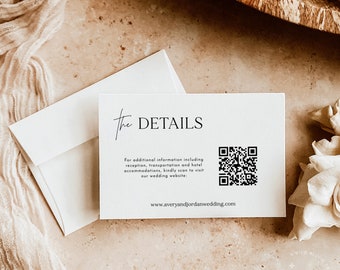QR-Code Detailkarte, minimalistische Hochzeit, moderne Beilage, druckbare Hülle, Antwortkarte Online, sofortiger Download, bearbeitbare Vorlage, M7