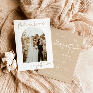 Photo Arch Wedding Announcement, Beige Photo Elopement Announcement, Happily Ever After Party Invite, Nothing Fancy Just Love, BM1