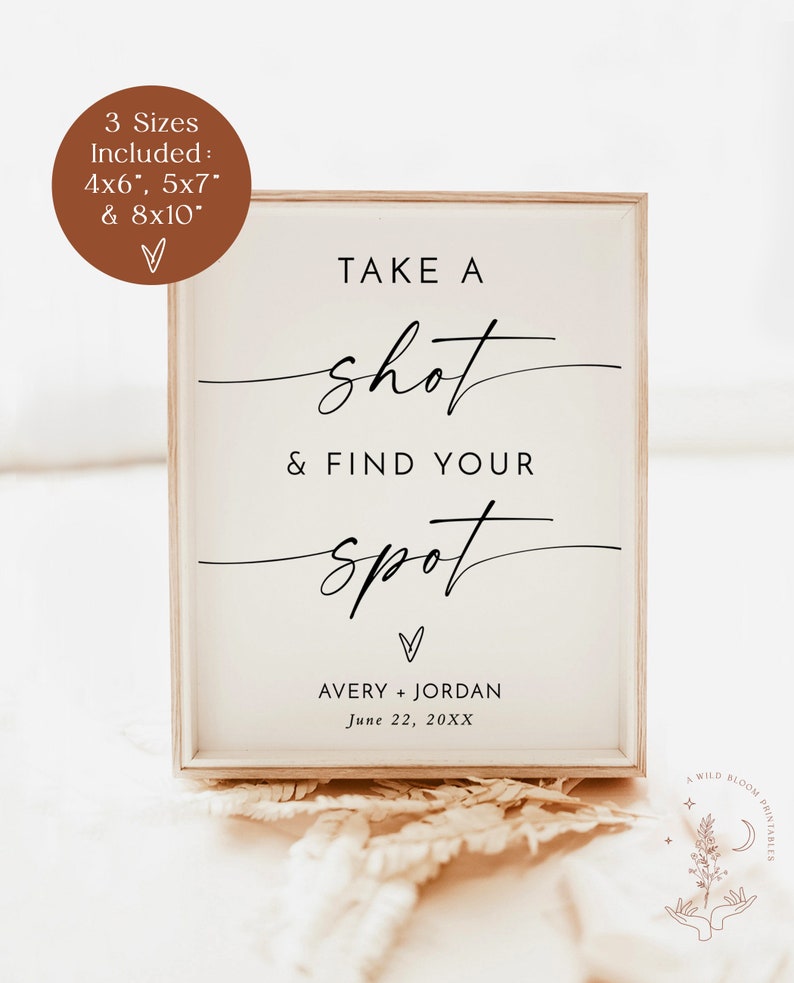 Take a Shot + Find Your Spot Sign, Drink Seating, Modern Minimalist ...