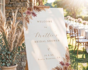 Boho Bridal Shower Welcome Sign | Terracotta Pampas Grass Dried Floral Welcome Poster | Printed & Shipped