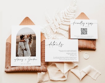 Minimalist Wedding Invitation Template, Modern Wedding Invite, Boho Wedding Invitation, Photo Wedding Invitation, Editable Template M5