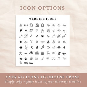 Pode incluir: Um gr&aacute;fico preto e branco com mais de 65 &iacute;cones de casamento. Os &iacute;cones incluem uma variedade de temas relacionados ao casamento, como an&eacute;is, bolo, champanhe e uma igreja. O texto "Wedding Icons" est&aacute; no topo do gr&aacute;fico, e o texto "Over 65+ Icons to Choose From!" est&aacute; na parte inferior.
