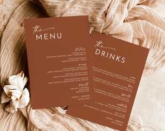 Boho Wedding Menu Template, Terracotta Wedding Menu, Modern Wedding Menu, Desert Wedding Menu, Minimalist Menu Template, T2