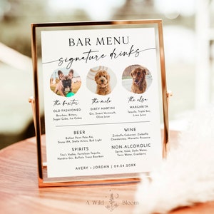 Pet Signature Cocktail Sign, Minimalist Wedding Bar Menu, Dog Signature Cocktail Sign, Dog Signature Drink Sign,  Editable Template, M9