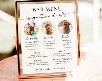 Pet Signature Cocktail Sign, Minimalist Wedding Bar Menu, Dog Signature Cocktail Sign, Dog Signature Drink Sign,  Editable Template, M9