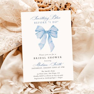 Something Blue Before I Do, Bridal Shower Invitation, Dusty Blue Bridal Invitation, Chinoisere Bridal Invite, Bow Bridal Shower Invite, B9