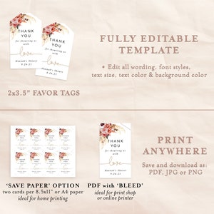 Pampas Grass Thank You Shower Favor Tag Editable Favor Tag Template ...