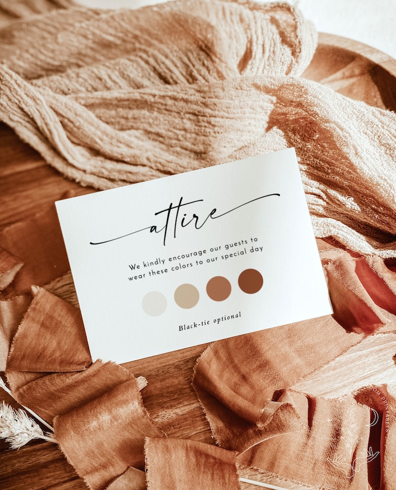 Wedding Attire Card Template, Color Palette, Guest, Dress Code Request Insert, Modern, Instant Download, Editable Template, M9 image 1
