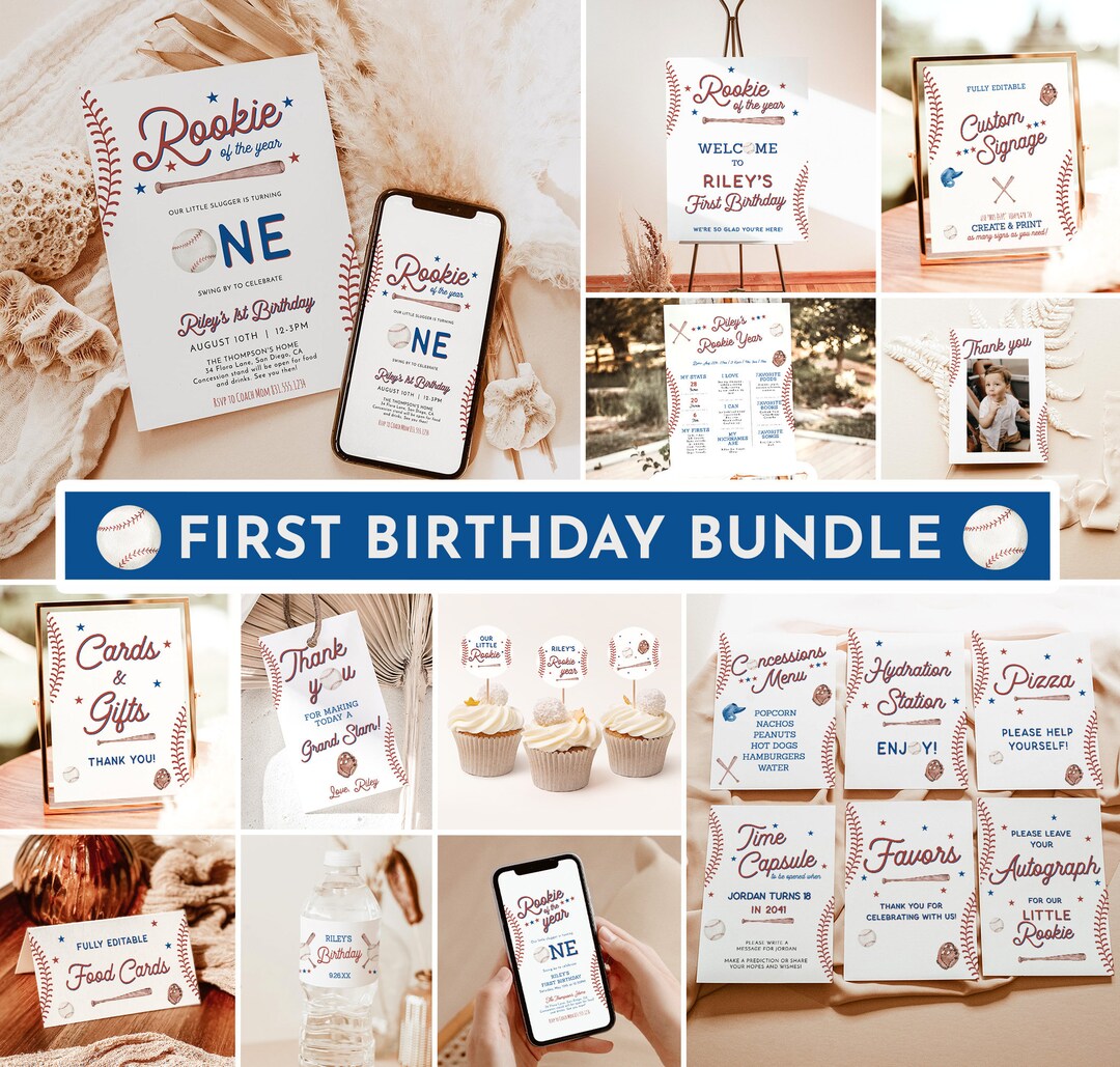 Rookie of the Year First Birthday Bundle, Baseball 1st Birthday, Rookie ...