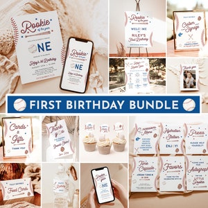 Rookie of the Year First Birthday Bundle | Baseball 1st Birthday | Rookie of the Year Invite | 1st Birthday Invitation Editable Template, R2