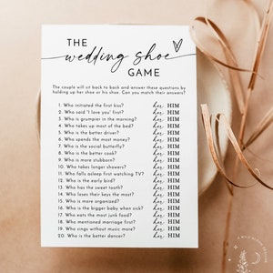 The Wedding Shoe Game, Fun Couple Game, Boho Bridal Shower Game, Couples Wedding Shower Game, His or Her Trivia, Editable Template, M9