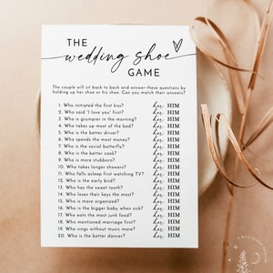 The Wedding Shoe Game, Fun Couple Game, Boho Bridal Shower Game, Couples Wedding Shower Game, His or Her Trivia, Editable Template | M9