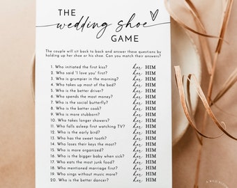 The Wedding Shoe Game, Fun Couple Game, Boho Bridal Shower Game, Couples Wedding Shower Game, His or Her Trivia, Editable Template | M9