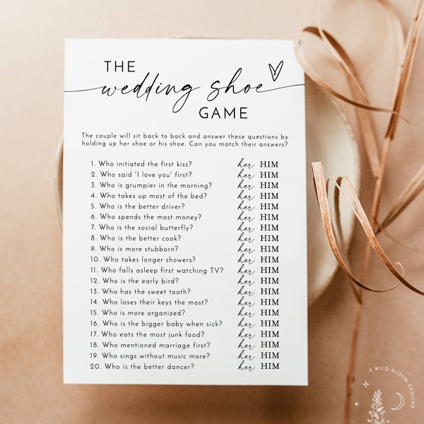 The Wedding Shoe Game, Fun Couple Game, Boho Bridal Shower Game, Couples Wedding Shower Game, His or Her Trivia, Editable Template | M9