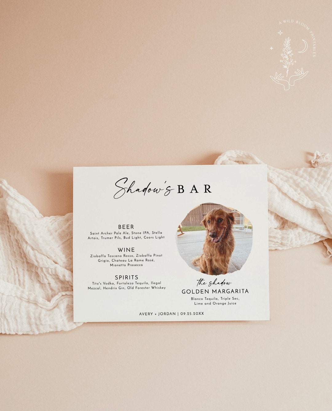 Dog Signature Drink Sign, Pet Signature Cocktail Sign, Minimalist