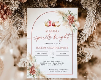 Holiday Cocktail Party Invite | Christmas Holiday Party Invite | Making Spirits Bright | Christmas Cocktail Party | Editable Template | W5