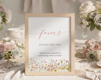 PRINTED + SHIPPED | Wildflower Favor Sign | Wedding and Bridal Shower Dessert Display | Boho Pink Floral Table Decor