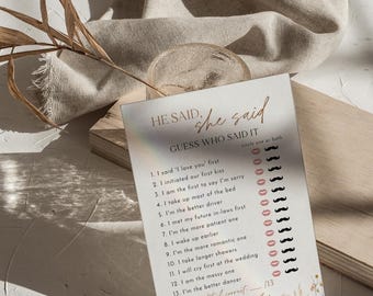 PRINTED + SHIPPED | He Said She Said Bridal Shower Game Wildflower Meadow Guess Who Said It Boho Terracotta Bride to Be Card