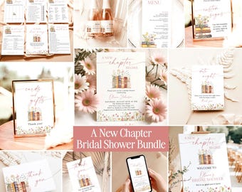A New Chapter Begins Bridal Shower Invitation, Floral Storybook, Wildflower Her Next Chapter Bundle, Instant Download, Editable Template, N1