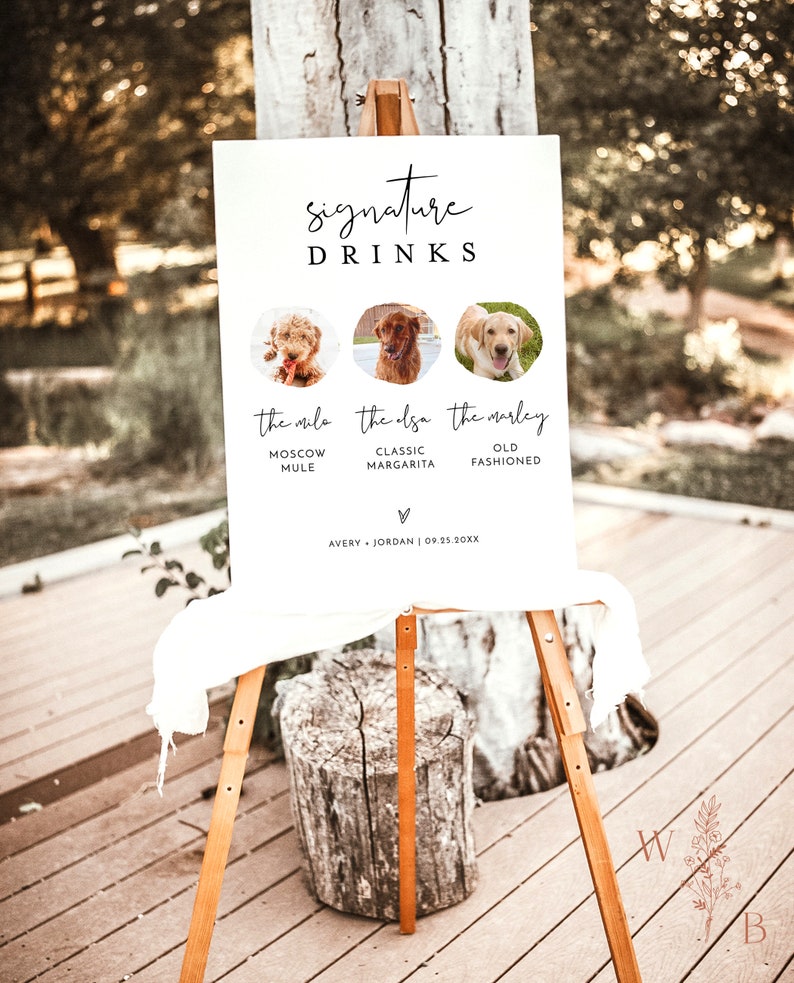 Dog Signature Drink Sign Pet Signature Cocktail Sign Minimalist Wedding Bar Sign Dog Signature Cocktail Sign Editable Template M4 image 4